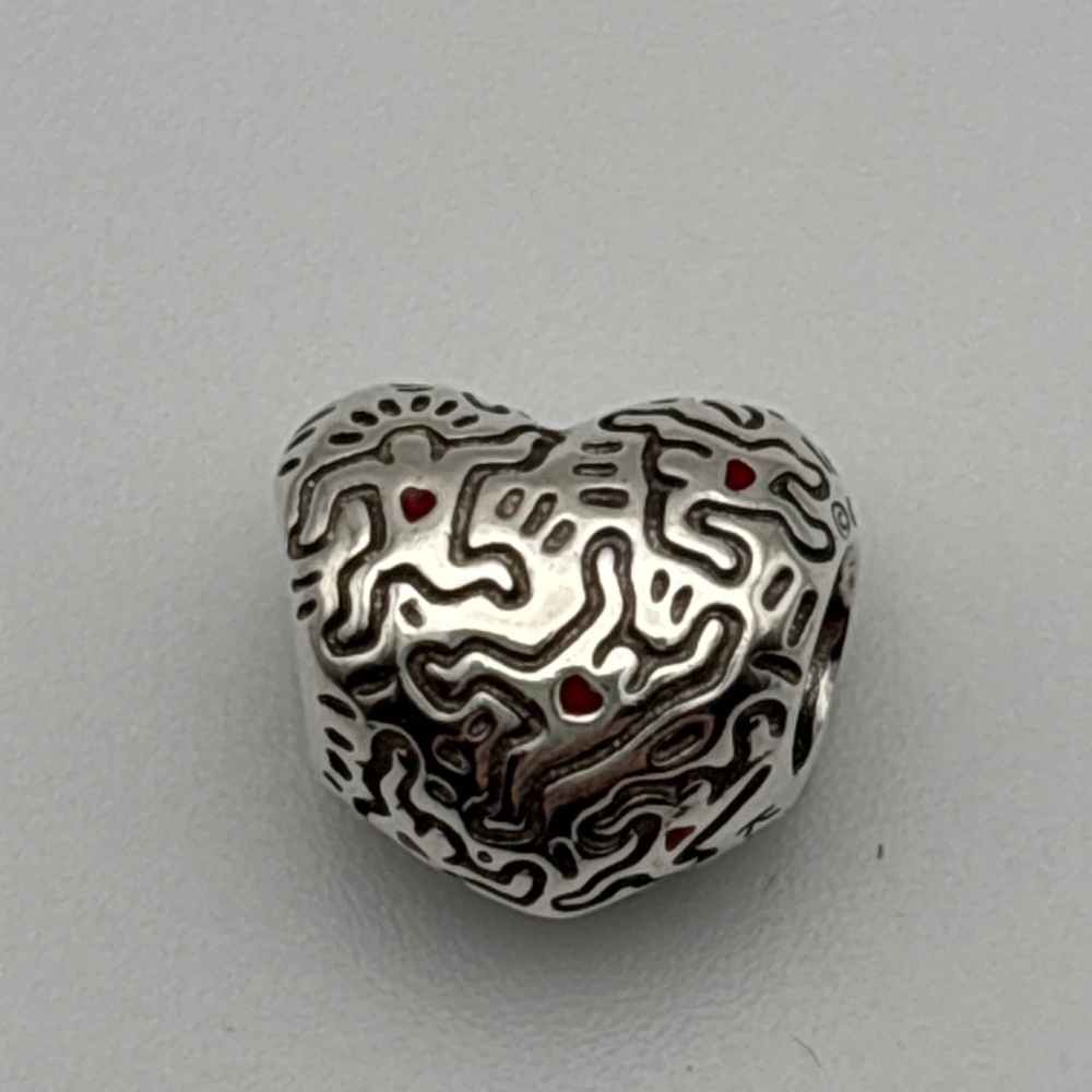 Line Art People Heart Charm - Silver/Black - Keith Haring inspired